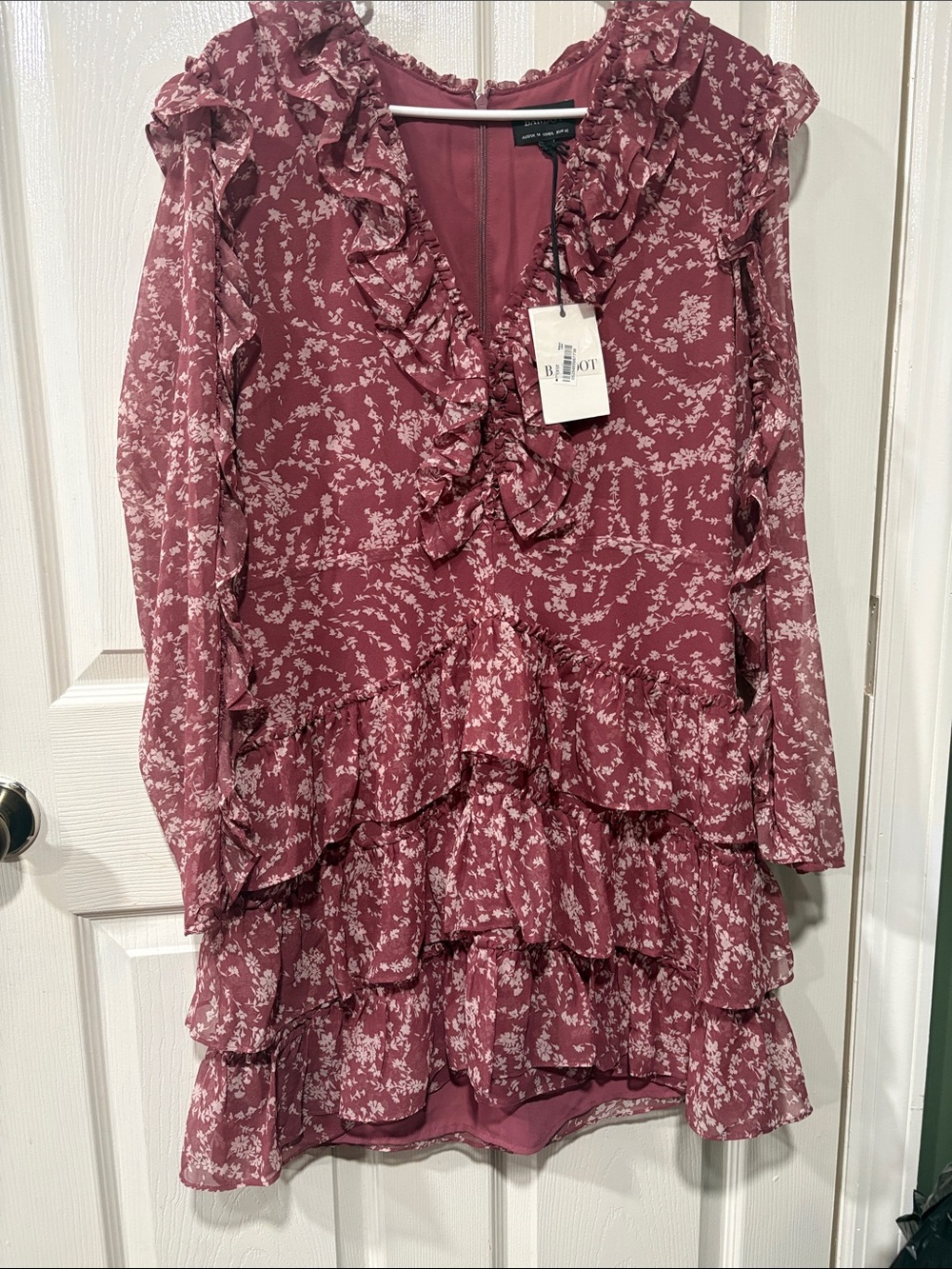ba&sh dusty rose floral ruffle tiered mini dress